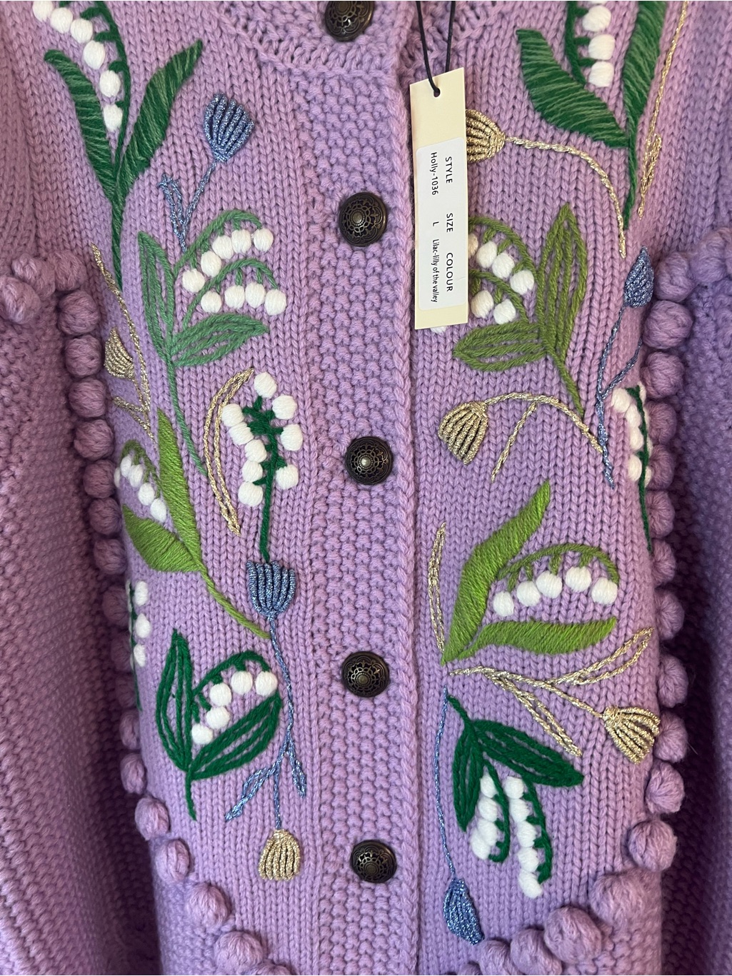 Nwt Line Markvardsen Knit Wool Embroidered Lilac Knit Cardigan Sweater — image 4 of 8